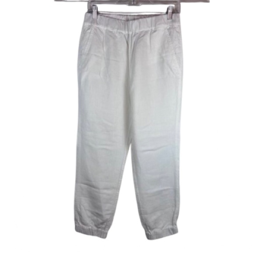 J Crew Linen Jogger Pants White Elastic Waist Lightweight Summer Size 4